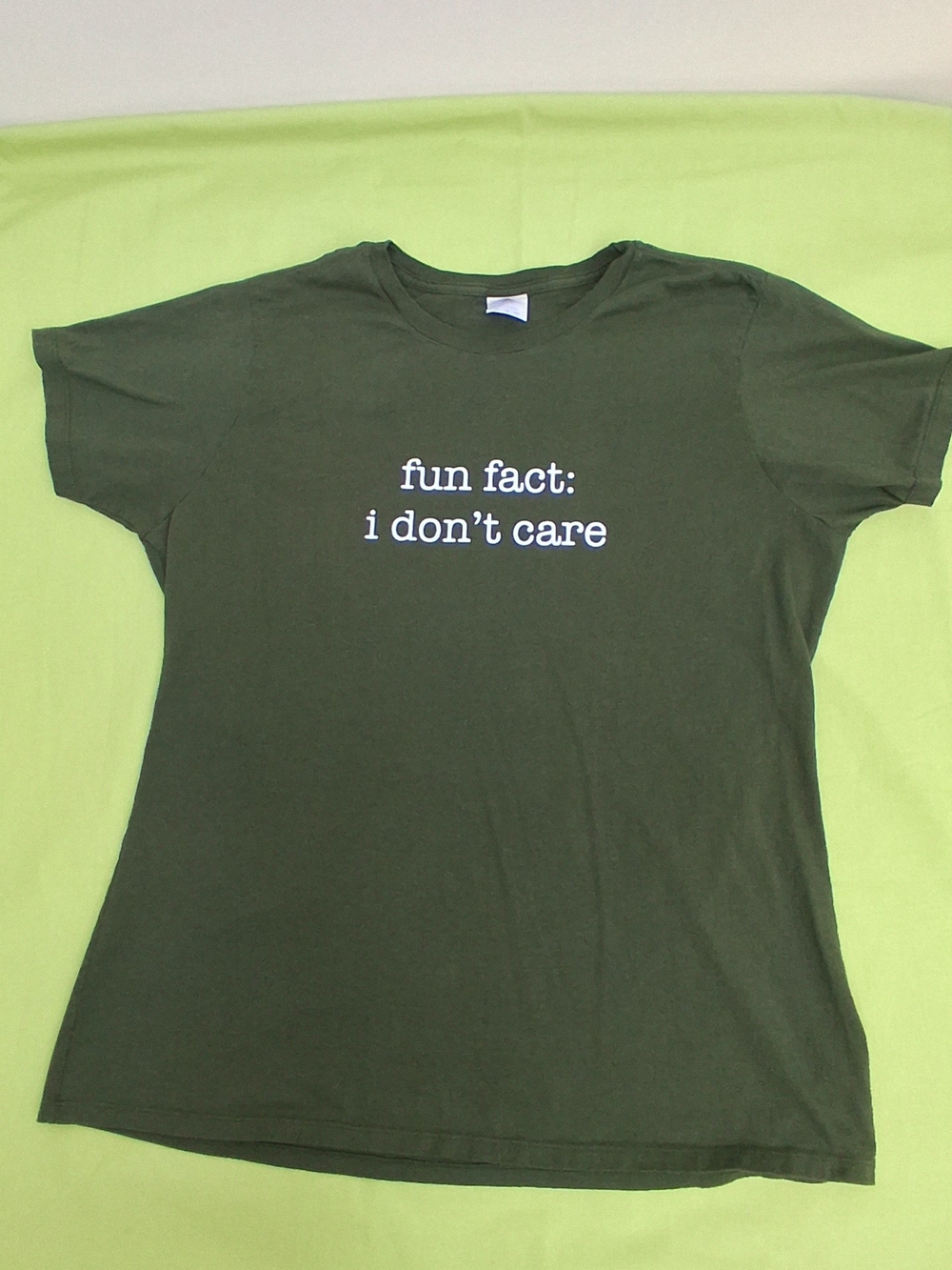 Olive Green Graphic Tee - "fun fact: i don't care"